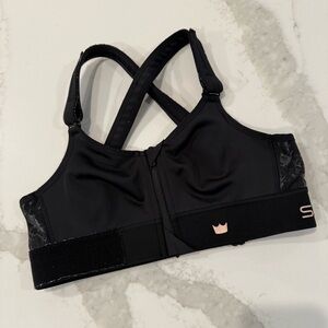 Shefit Flex FrontZip SportsBra Womens Small Black/Silver Marble Print Adjustable